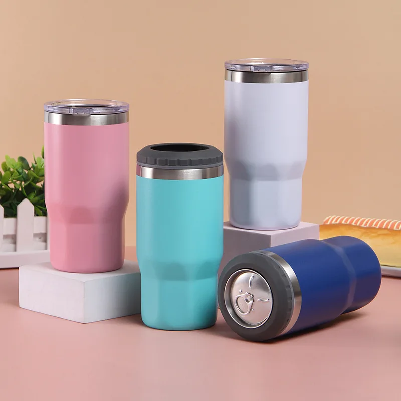 Wholesales Custom 4 In 1 Stainless Steel Beer Bottle  Cooler double wall Insulator 16oz Cola Can Vacuum 2 Lids Wine Cooler