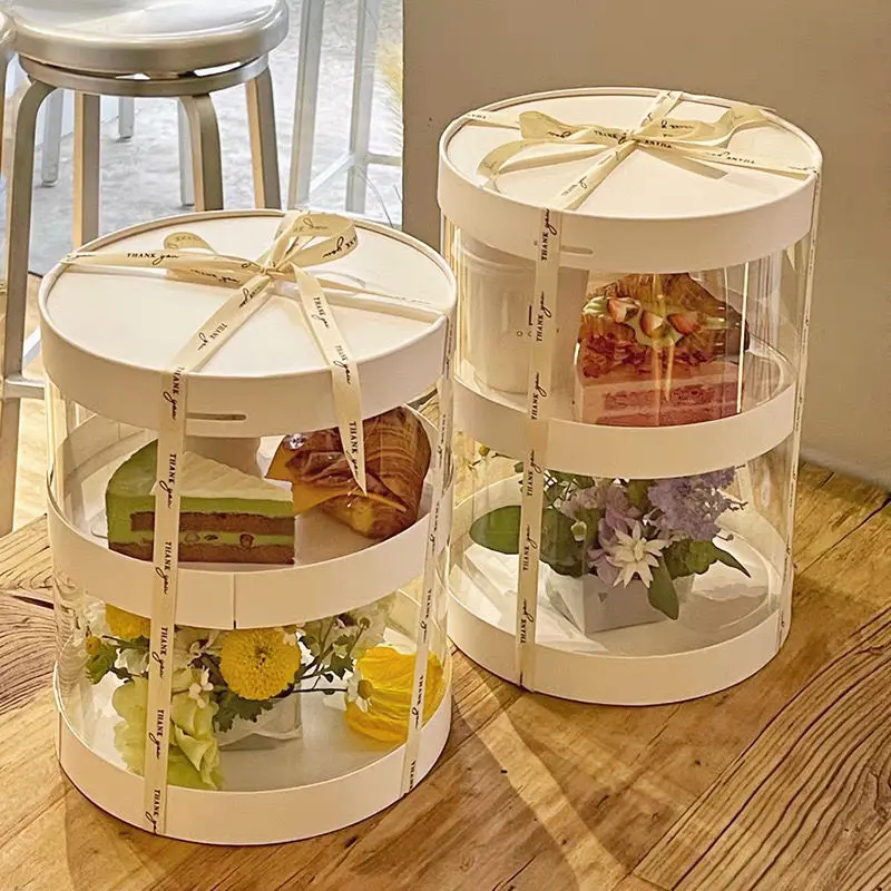 10X10X5 Large Moon Design Round Disposable Bento Paper Cherry Blossom Transparent Recyclable Gift Packing Cake Box For Cake