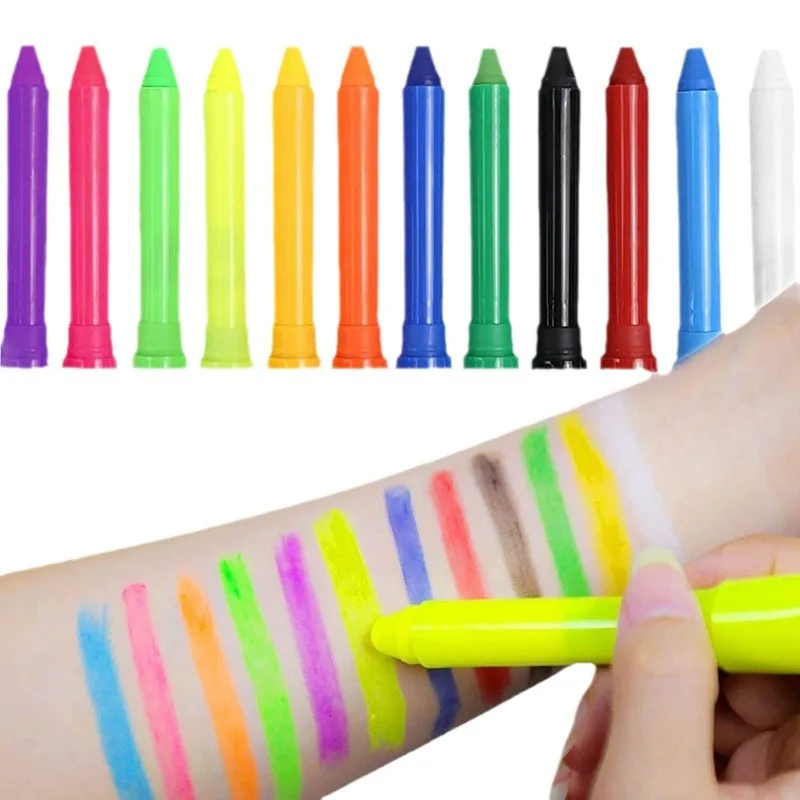 Cross border exclusive supply of 12 color fluorescent human body paint pens, dance balls, Halloween water-based pigment face col