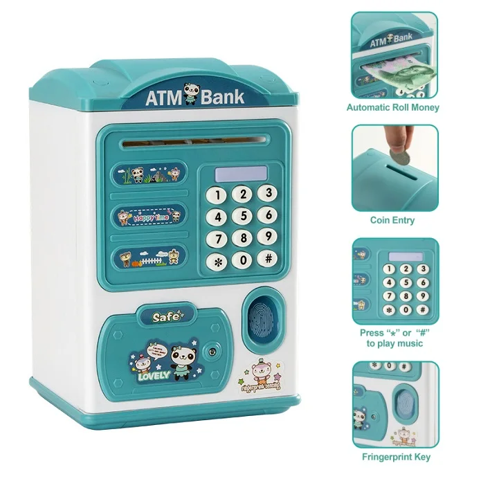 Kid Saving Money Boxes Toys Authentic ATM electronic Money Saver with Password Key Fingerprint Key Keep Cash Toys