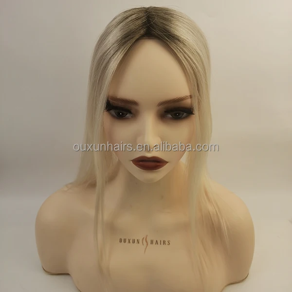 stock warm blonde  root color fine mono base with npu  100% real virgin human for thin hair woman  wholesale