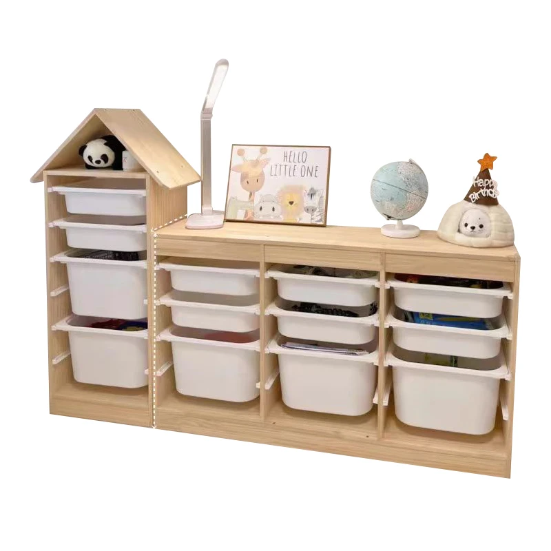 Top Kids 4-Shelf Wooden Storage Cabinet for Home and Hotel Living Room and Kitchen Toy Organizer From Kindergarten