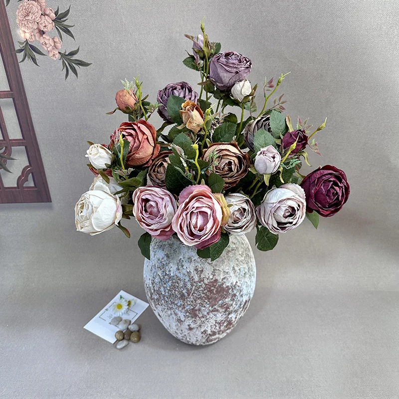 Artificial flower home wedding decoration yvbiao SD230410 queen rose 3 heads