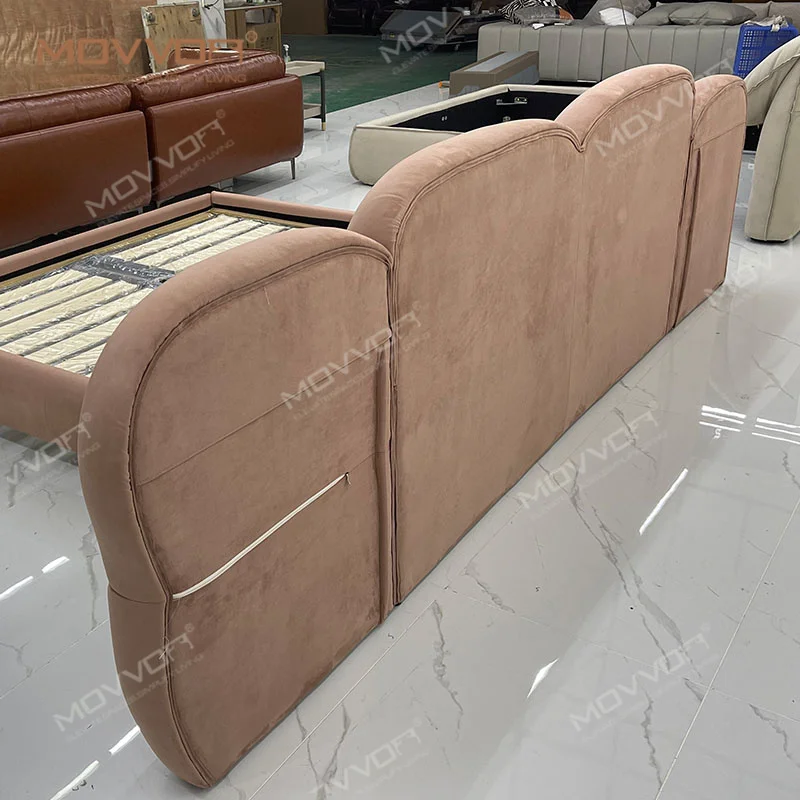 Luxury Italian High Headboard Genuine Leather Bed Queen King Size Arc Rainbow Design Double Bed Bedroom Furniture