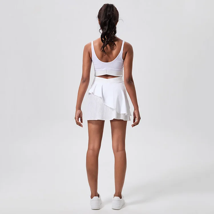 Hingto Custom White Irregular Pleated One Piece Tennis Dress With Anti-Exposure Shorts