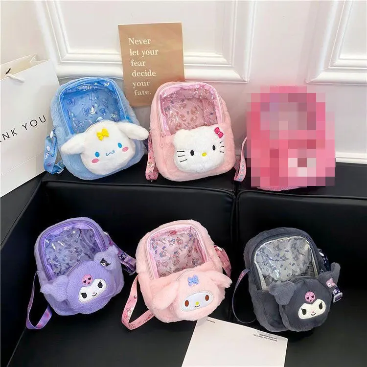 BoTu Hot Kt Plush Transparent Shoulder Bag Cute Crossbody Bags Students kulomi Stuffed Coin Purse Handbag Stuffed Claw Doll Toys