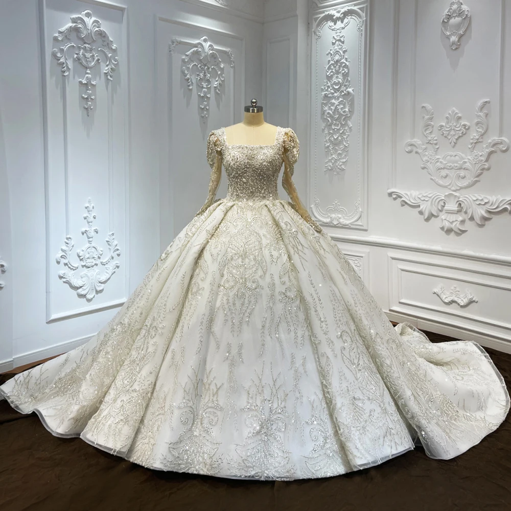 Princess Long Sleeves Wedding Dresses Ruched Sweetheart Ball Gown Glitter Tulle Bridal Gowns Lscj18