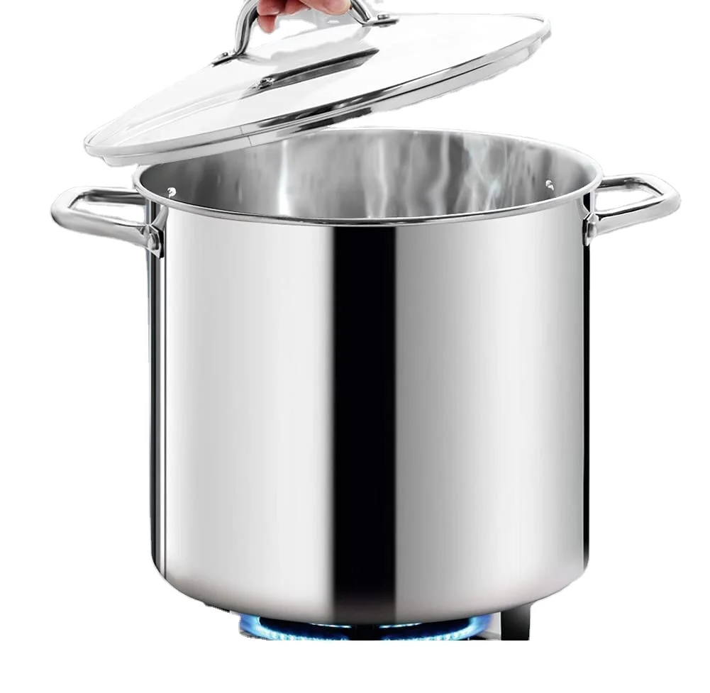 HOMICHEF 24 Quart Large Nickel-Free Stainless Steel Stock Pot With Lid - Polished Heavy Duty Induction Soup Pot