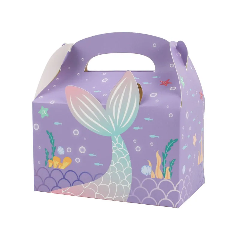 New 3D Mermaid Candy Box Gift Biscuit Boxes Square Hand-hold Cake Gift Packaging Carton For Girls Party Favor