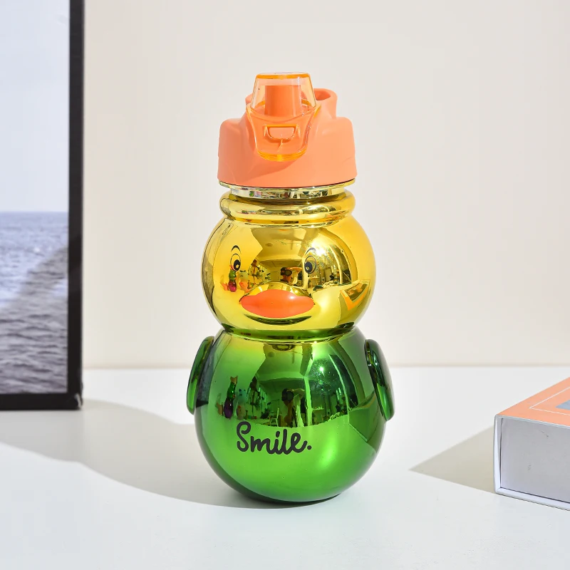 Portable 880ml Summer Large Capacity duck Gradient Cute Water Bottle Girls Plastic Cup Gourds Kids Electroplating Water Bottle