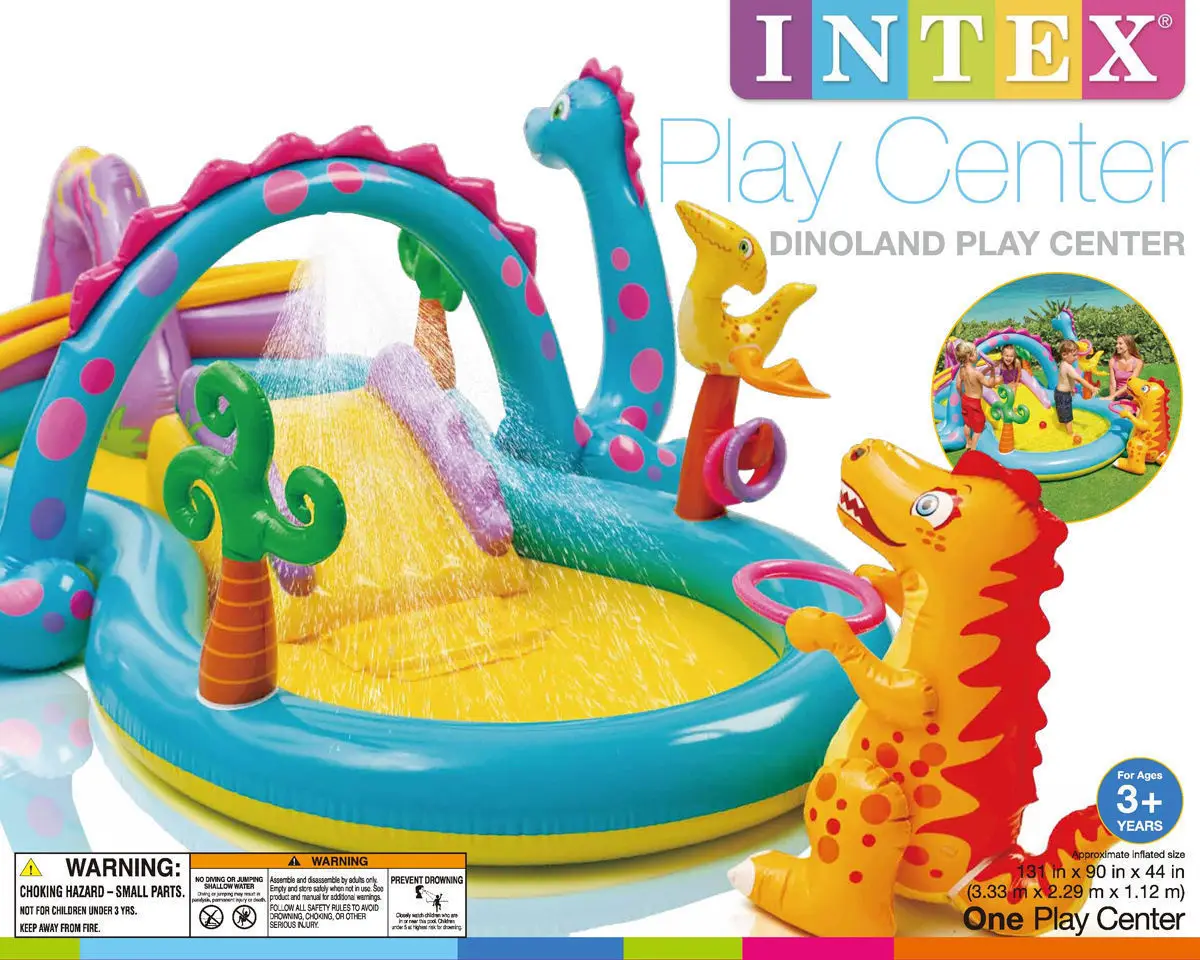 Intex Kiddie Dinoland Play Center Dinosaur Inflatable Kids Slide Swim Pool Children Water Paddling Pool