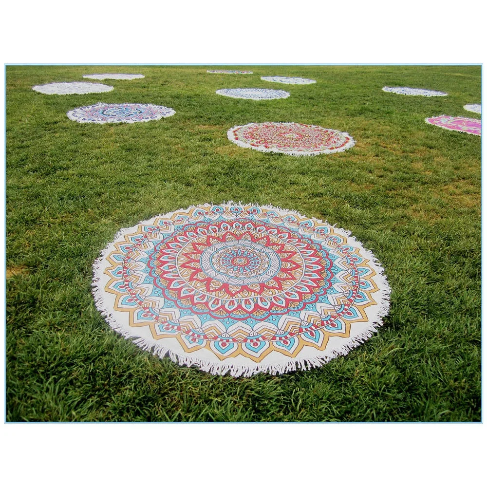 Personalized Quick Dry Microfiber Sand Free Circle Beach Towel Custom Printing Round Tassel Beach Towel