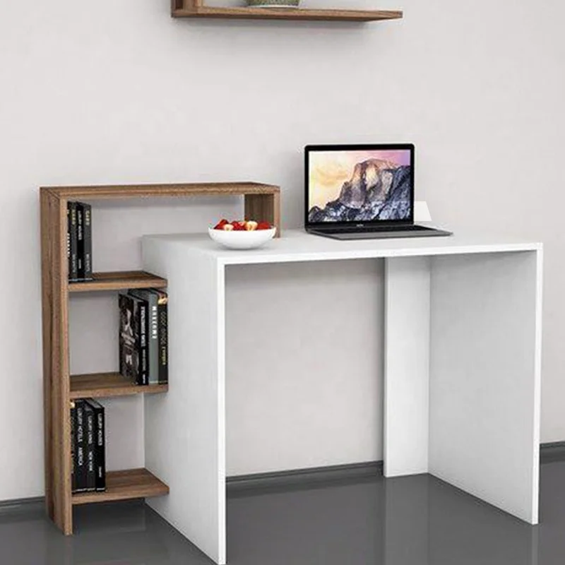 Best selling product white wood computer study desk standing desk With 3-tier storage rack home office furniture