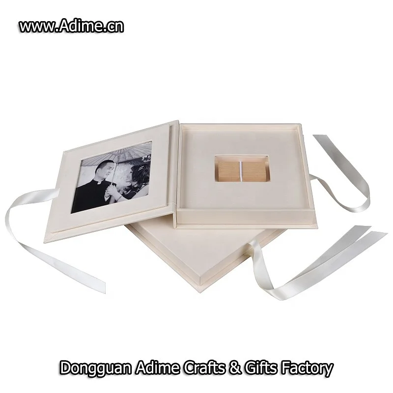 Wedding linen book cloth photo folio USB flash drive packaging case box
