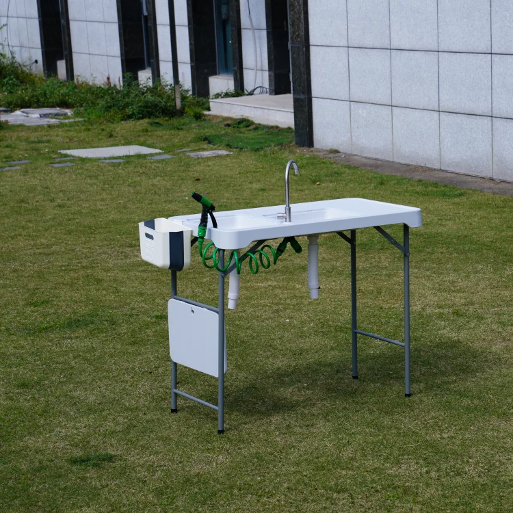 White Two Height Portable Outdoor Camping Garden Table Foldable Table Fish Fillet Cleaning Table With Sink