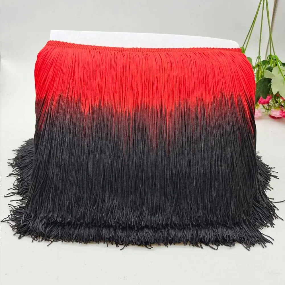 manufacturer wholesale price fabric embroidery 20CM Double Color Gradient Color Ombre Nylon Tassel Fringe Lace For Latin Dress