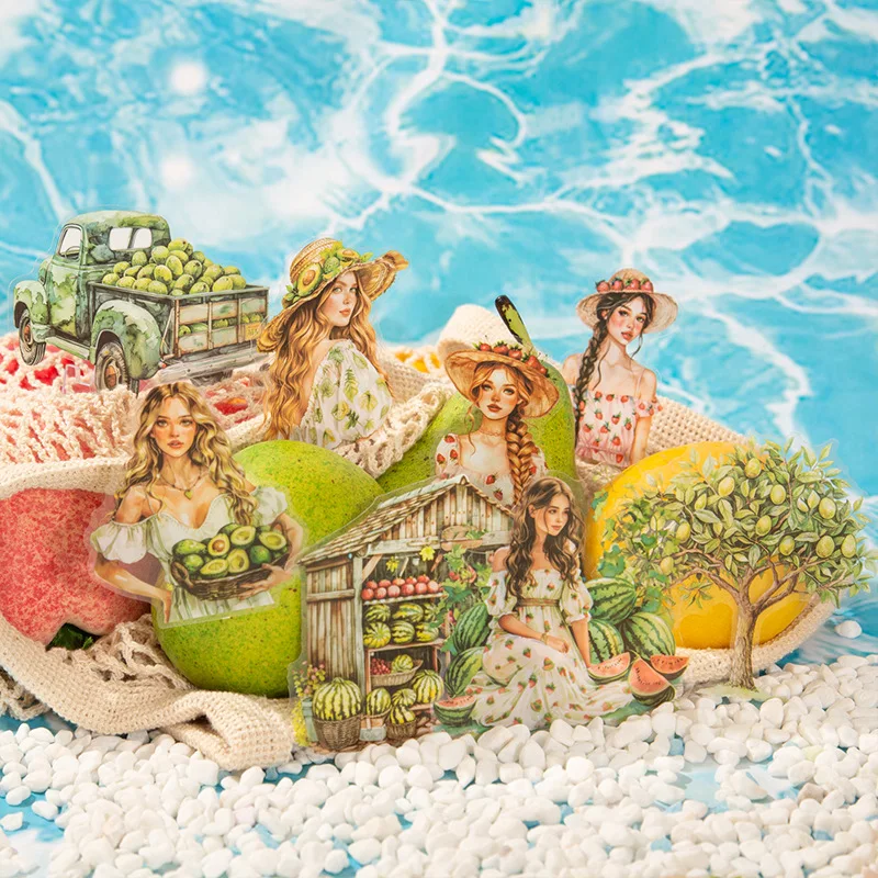 Stickers Fruit Girl Summer Series Junk Journal Decoration Stickers Pack for Diary Scrap Book Mr. Paper 20 Pcs / Set