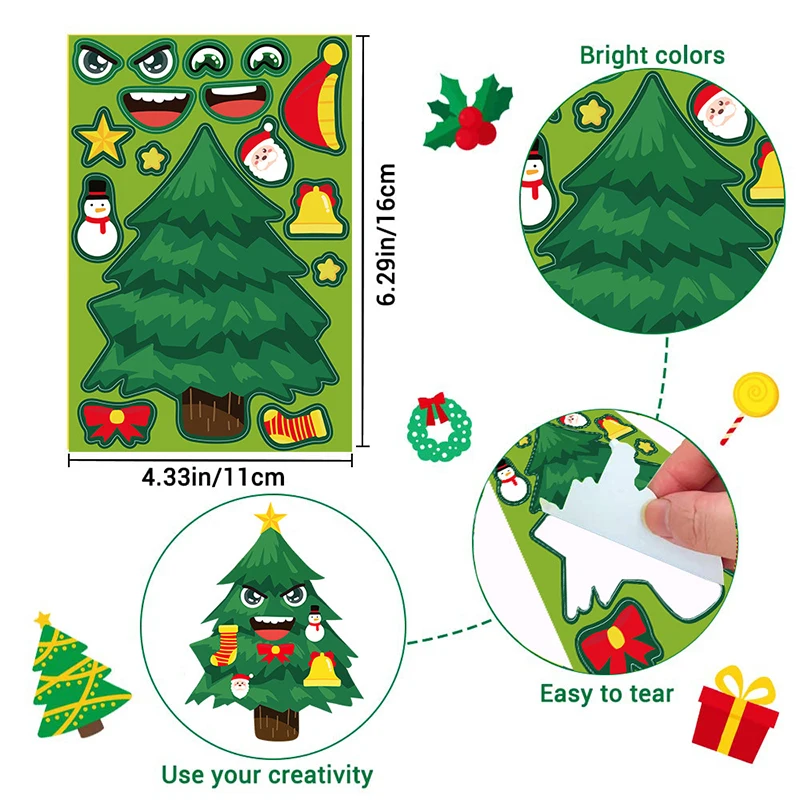 8PCS/Pack Christmas Stickers for Kids Make Your Own Face Stickers Craft Game Activities Home Classroom  Holiday Stickers