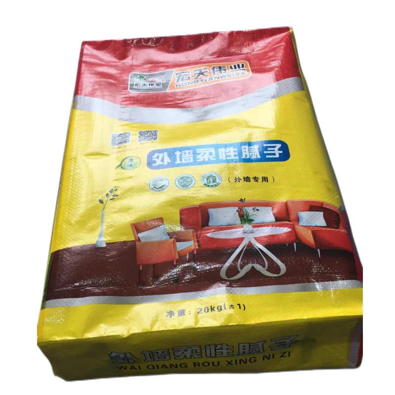 Empty 20kg 25kg Bag Plastic PP Woven Block Bottom Bag for Grout Putty Tile Adhesive Powder Cement with Tuck In Sleeve