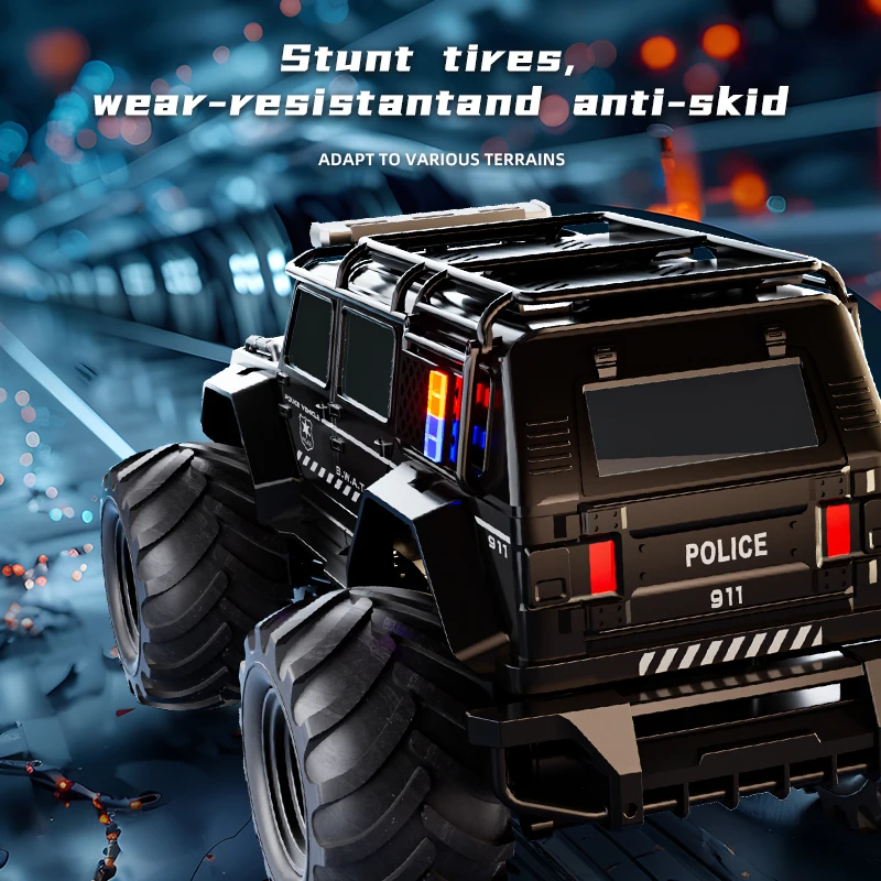 New Product Remote Control Cars 4WD With Lights Amphibious Stunt 2.4G Radio Off-road Big Wheel Police Car Toys For Kids