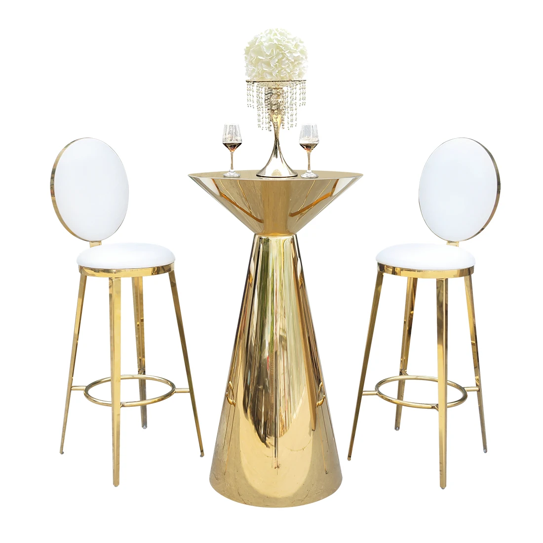 Wholesale gold stainless steel fancy outdoor wedding events restaurant high bar table for stool chair