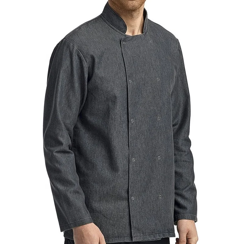 RX-custom logo denim unisex cross-over front fastening cook coat chef jacket