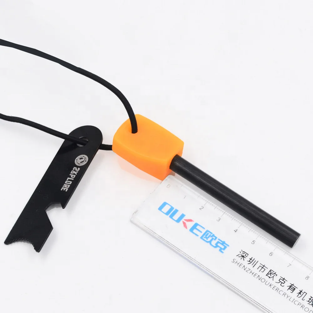 Unique Customized Pink Orange Luminous Handle Magnesium Bushcraft Fire Starter with Light-up Handle for Camping Hiking