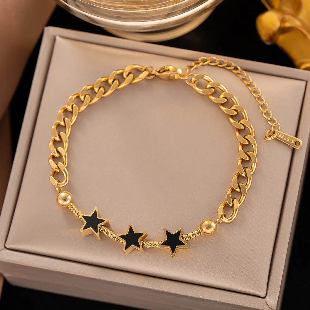 Stainless Steel  Gold Color Thick Chain Bracelet For Women Fashion Charm Link Bangle Jewelry Party Wedding Gifts