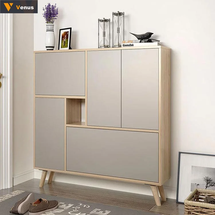 Nordic shoe rack black white shoe rack Eco-friendly thin cabinet wooden shoe rack with doors