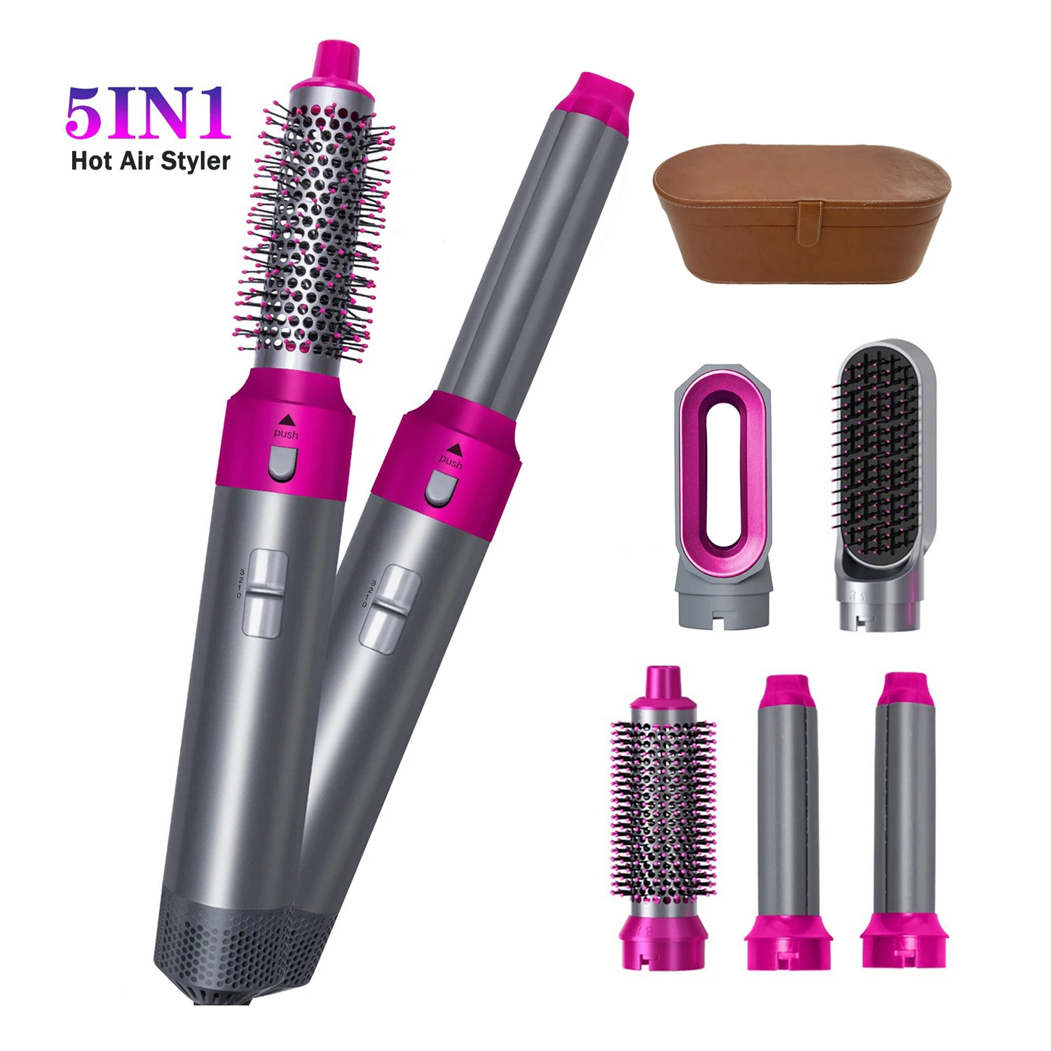 Salon Automatic Blow Dryer Brush Set Straightener Comb Styler Curler Accessories 5 in 1 Hair Dryer Hot Air Brush Wrap Styler