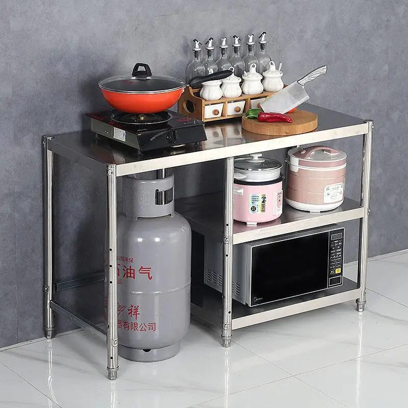 3-layer multi-functional kitchenware storage rack kitchen stainless steel gas stove bench shelf