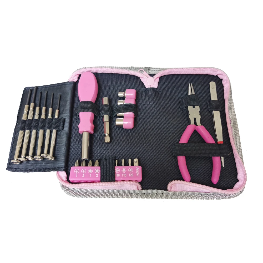 23pcs general purpose tool kit with zip bag and herramientas for lady to use