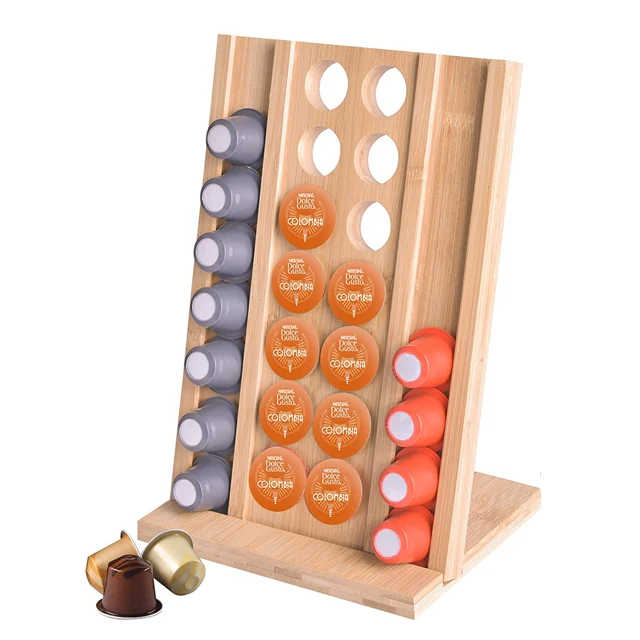 Factory Bamboo Coffee Display Rack Wooden Nespresso Coffee Holder Rack 30 pods Capsule Storage Rack