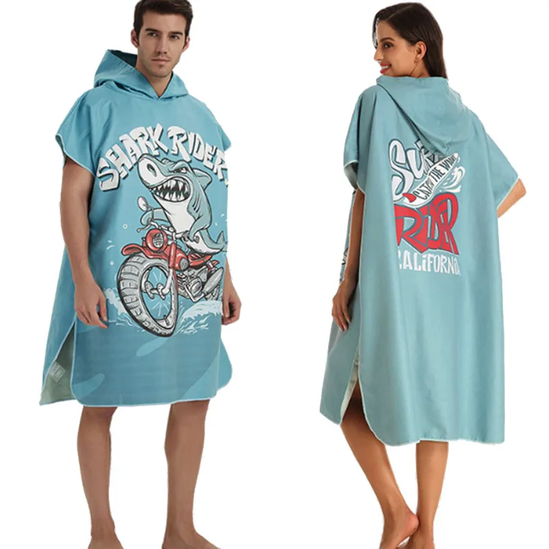 Quick dry lightweight compact print adult hooded microfiber beach towel beach poncho towel