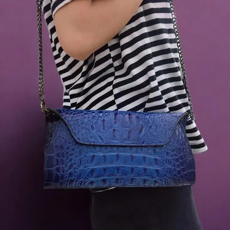 New Envelope Travel Cow Split Crocodile Clutch Purse Dating Blue Clutch Wallet Shopping Women Hand Leather Strap Party Bag