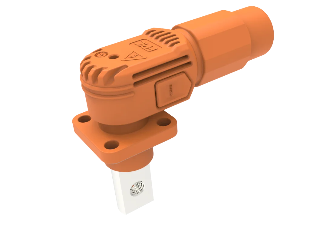 Waterproof High Current Battery Connectors Right Angle Plug Socket 6mm Orange IP67 70A Busbar Lug