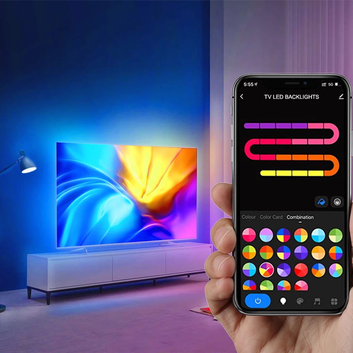 Intelligent Sync Color Adjustable RGB 5050 Led TV Backlight Strip Lightwith 2-in-1 Sync Control Box for TV