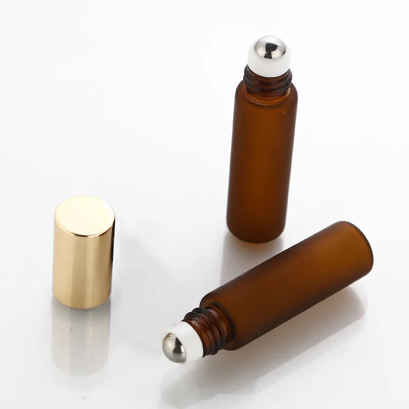 
10ml Amber and Clear Thick Glass Roll On Perfume Bottle Frosted Essential Oil Vials with Stainless Steel Roller Ball 