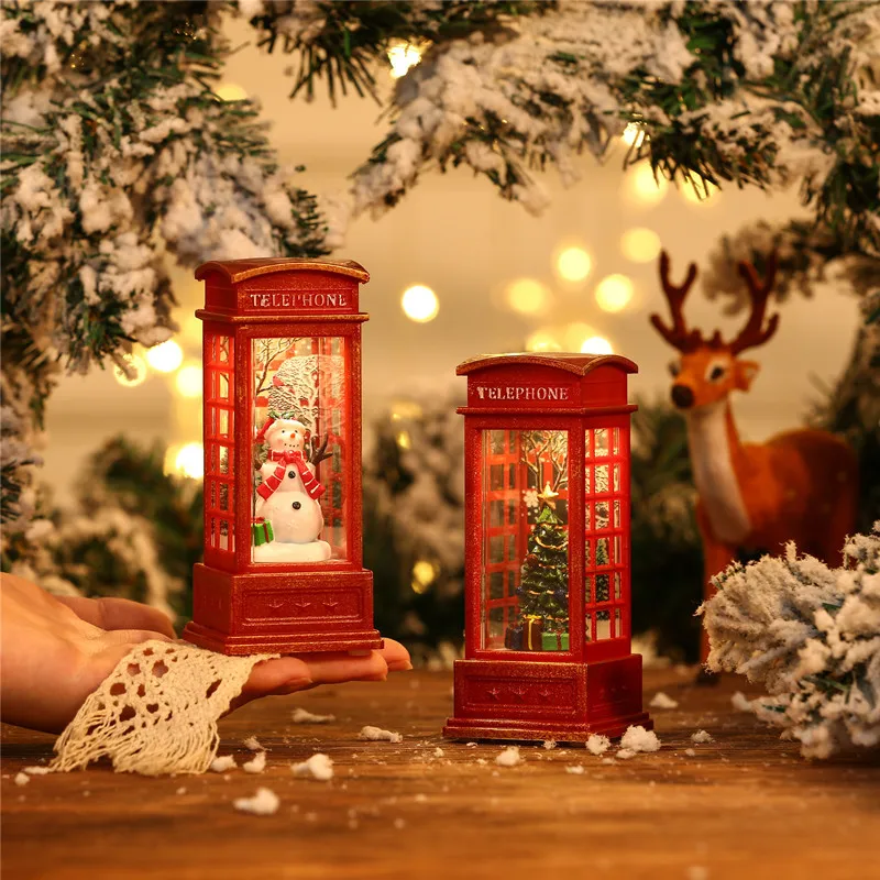 Wholesale Merry Christmas Gifts Snowman Telephone Booth Lighted Christmas Glitter Lantern