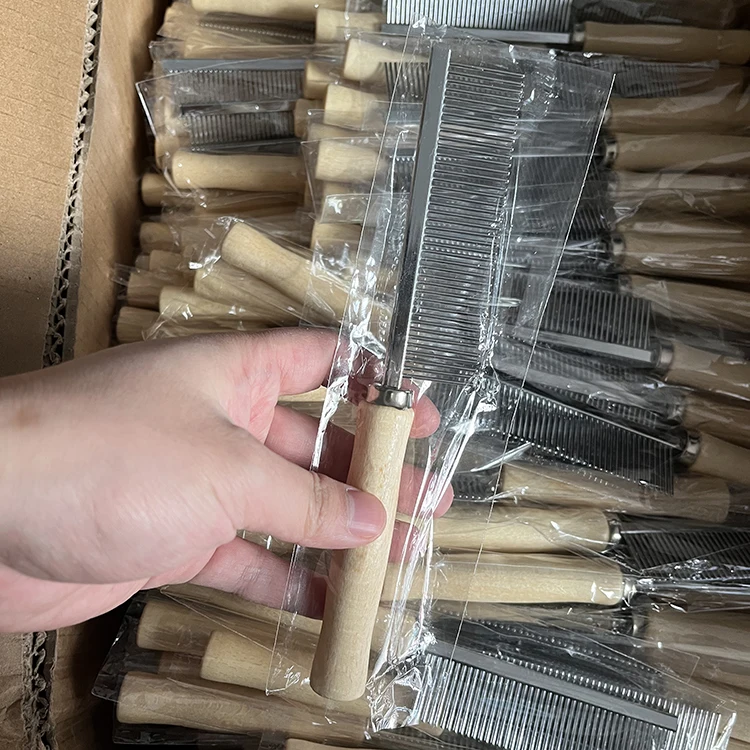 Wholesale Stainless Steel Teeth Wood Cat Comb Grooming Flea Lice Comb for Pet