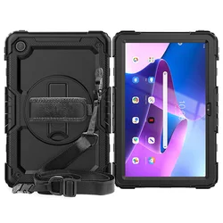 Shoulder hand strap rotating stand shockproof tablet case for Lenovo M10 Plus 3rd 10.6 inch TB-125F/128F 2022 protective cover