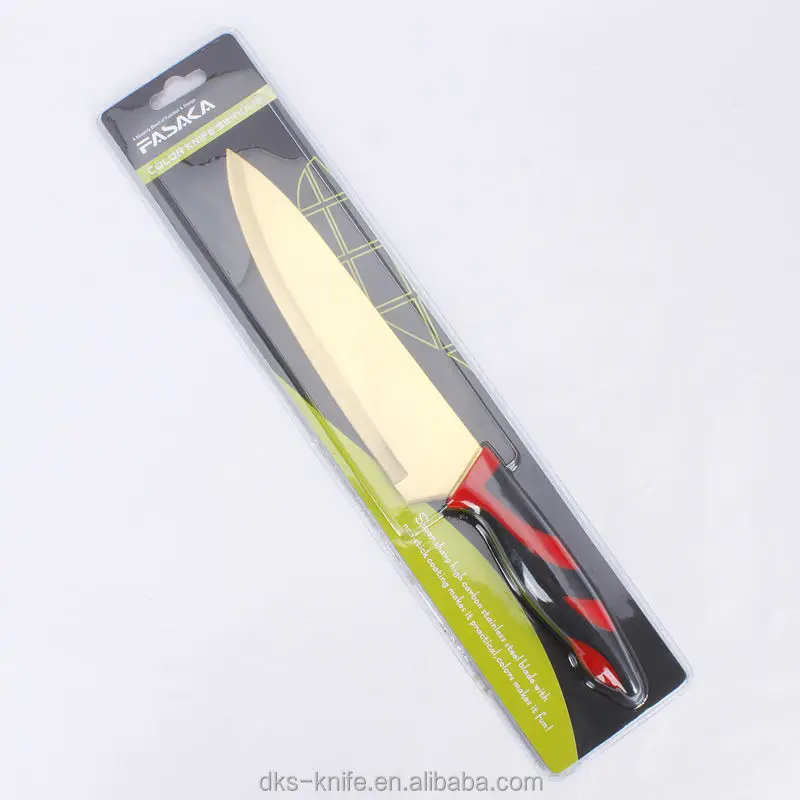 Gold Plated PP and TPR Soft Touch Handle 5pcs Cutlery Kitchen Knife Set Titanium Knife With Blister Card Packing