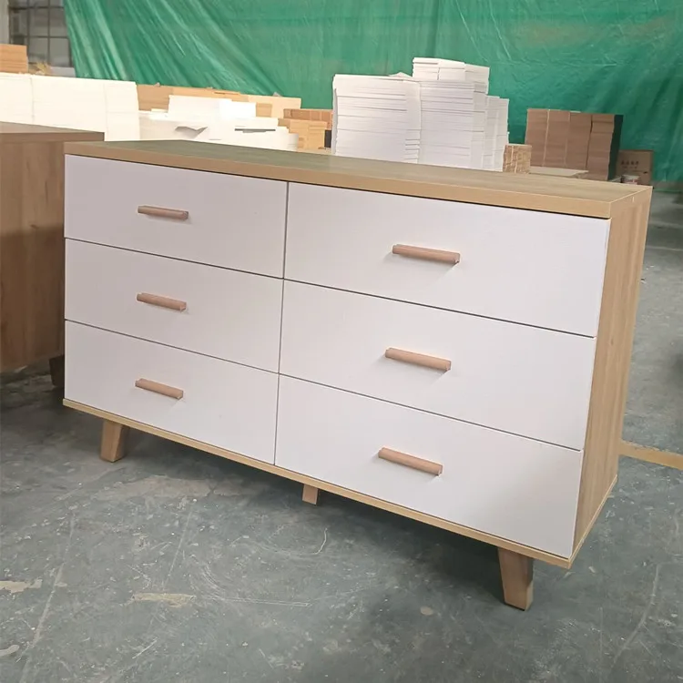 Modern High Gloss Living Room White Color Home Storage Furniture Wooden 6 Drawer Cabinet