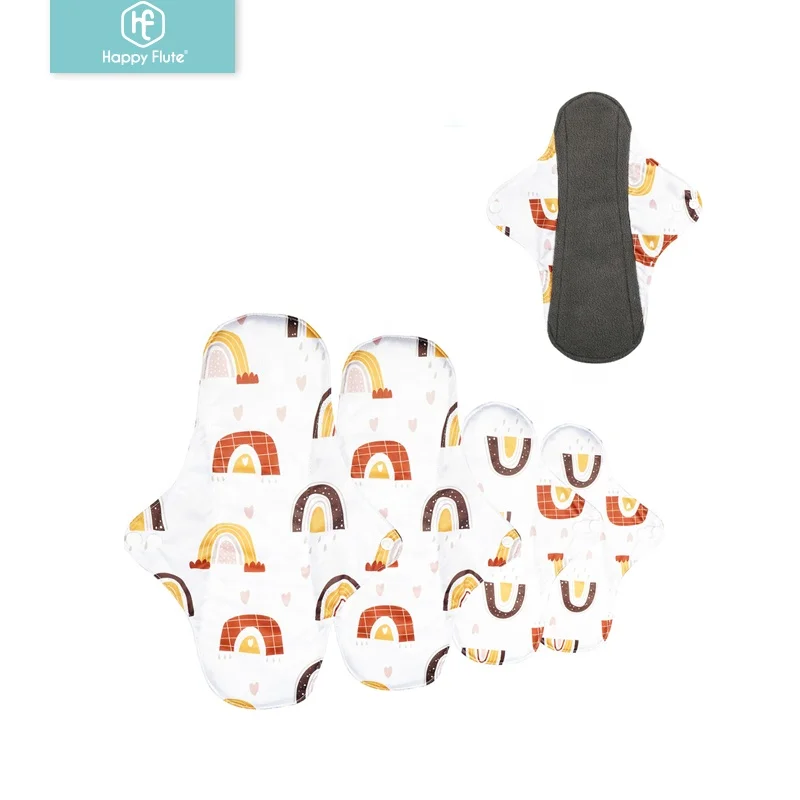 HappyFlute absorbent microfiber layer washable menstrual pad reusable bamboo charcoal sanitary pad napkin