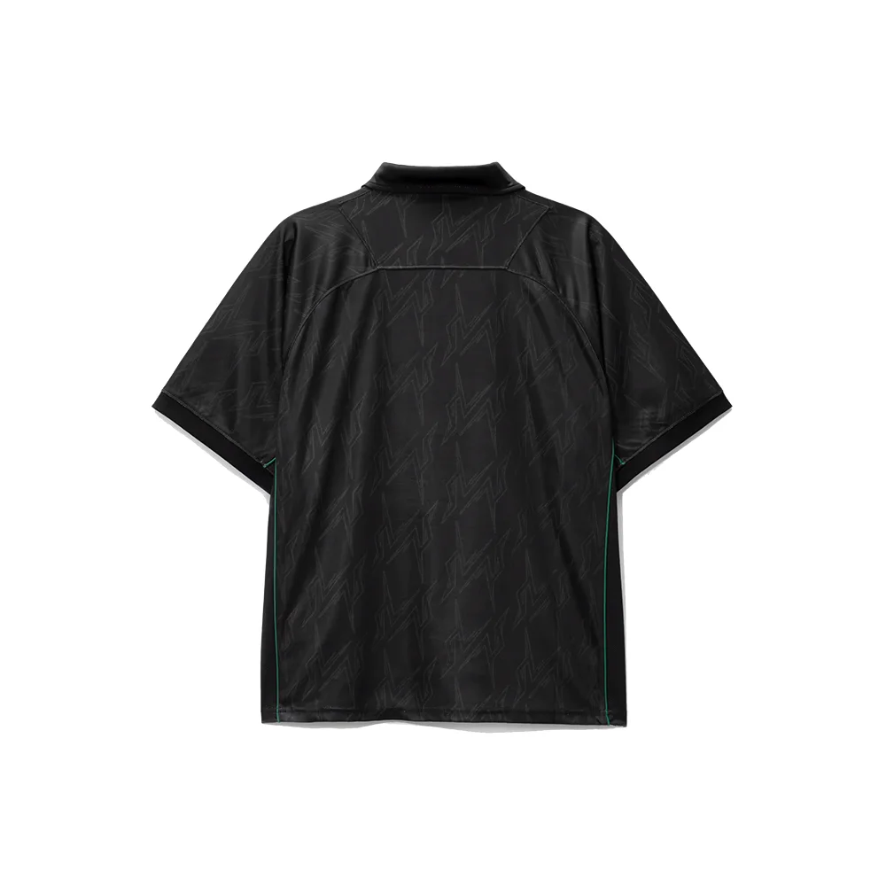 black v neck collared football polyester jersey shirt custom printed mesh panels embroidery patch athletic piped soccer t shirts