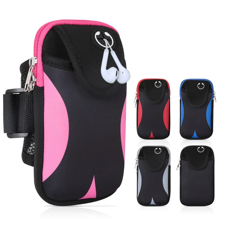 Sports Armband Fit Gym Hiking , Running Gym Universal Smartphone Arm Bag with Earphone Hole Multifunctional Pockets for Phone
