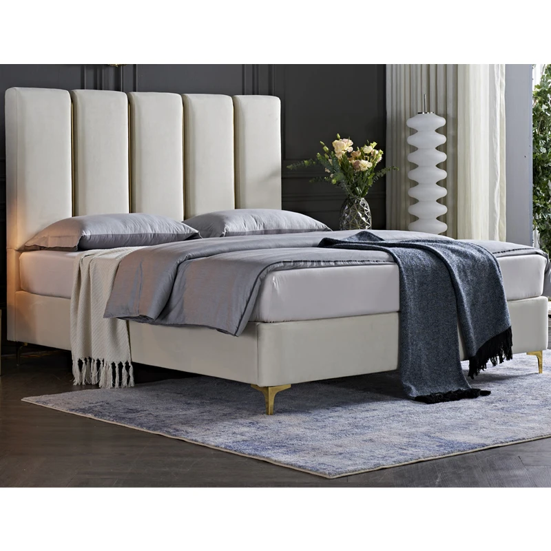 GC modern solid wood bed room set furniture king size frame luxury double wooden beds 180x200 hotel up-holstered wooden beds
