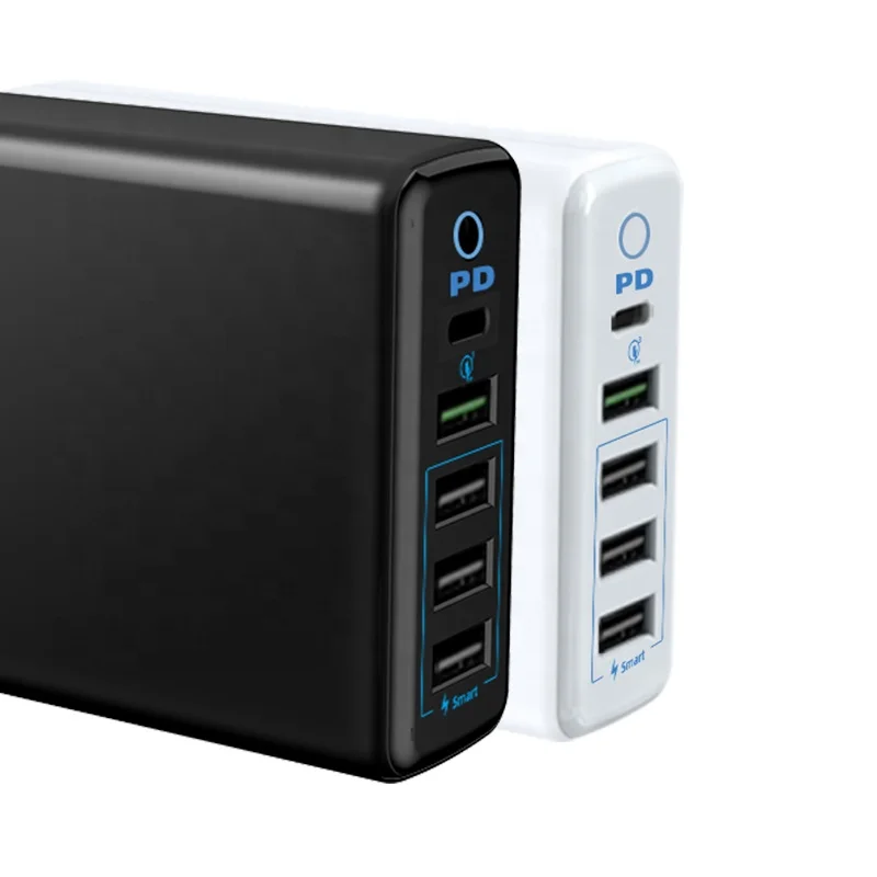 5V 12A 60W Desktop fast 5 usb wall charger with QC 3.0 PD Type C port multi charging station for iPhone/ Sunsumg/ Huwei