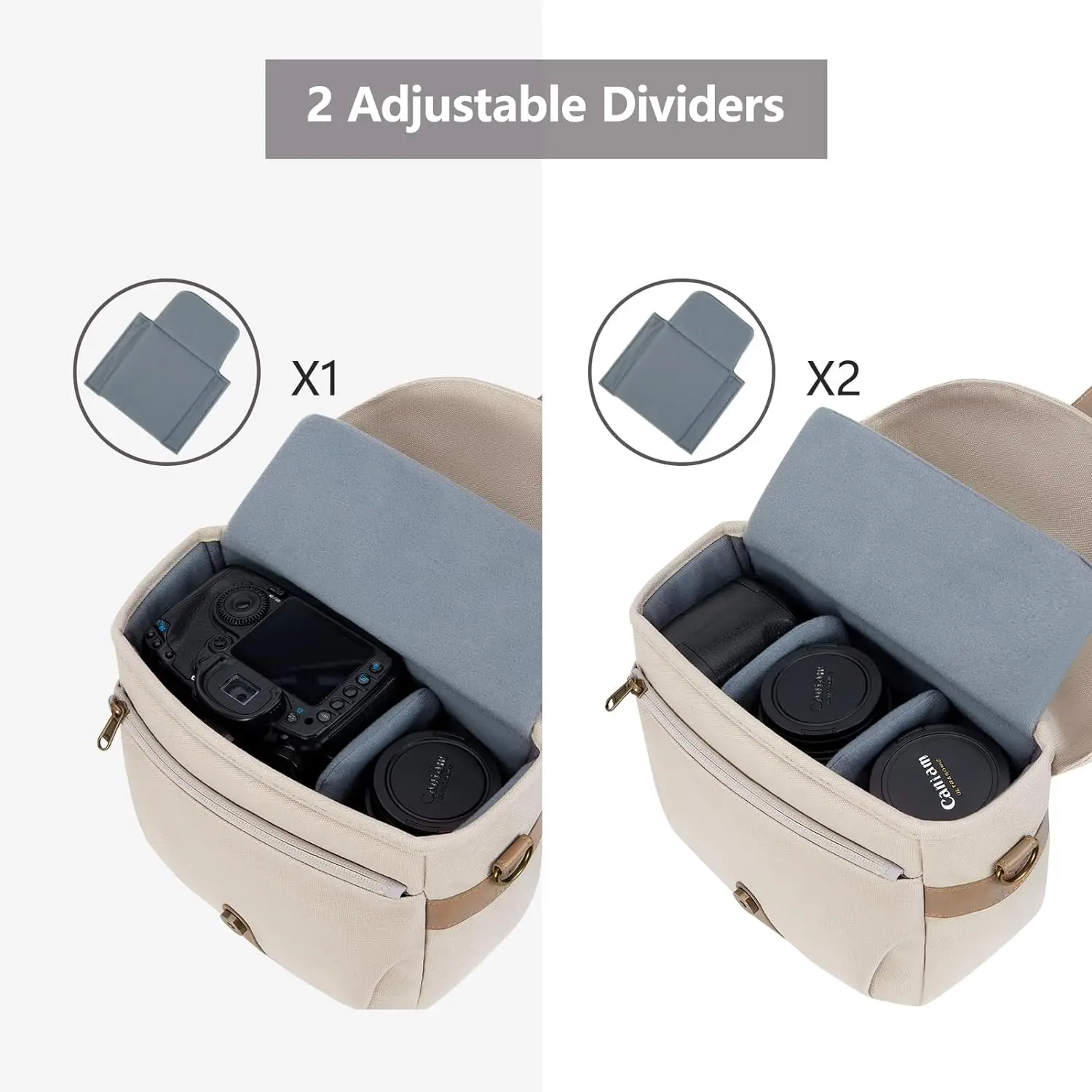 Camera Bag, SLR DSLR Canvas Camera Case, Vintage Padded Camera Shoulder Bag with Rain Cover for Women and Men, Ivory White