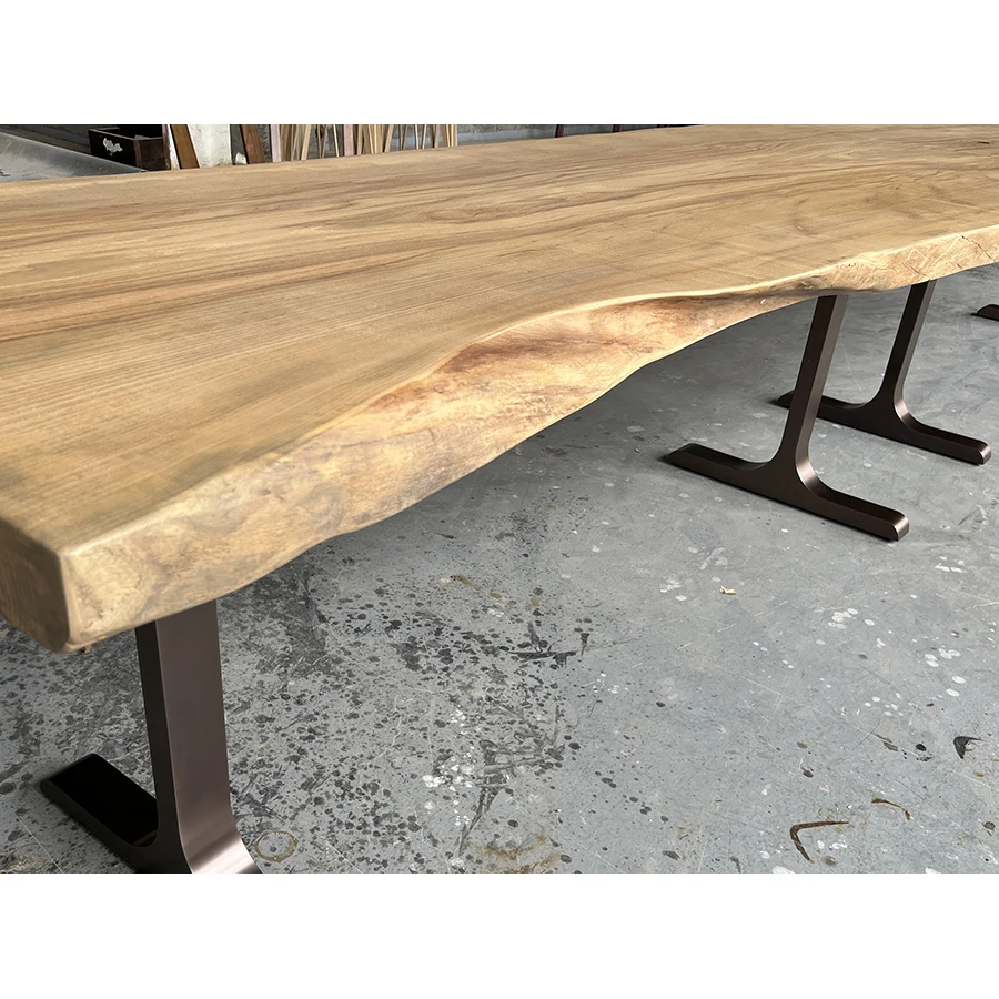 Natural shape top live edge ash wood large rustic wood restaurant dining table Japanese restaurant table top furniture